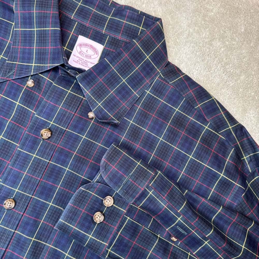 BROOKS‎ BROTHERS 1818 Plaid L Button Down Up Shirt  blue/green/yellow/red tartan